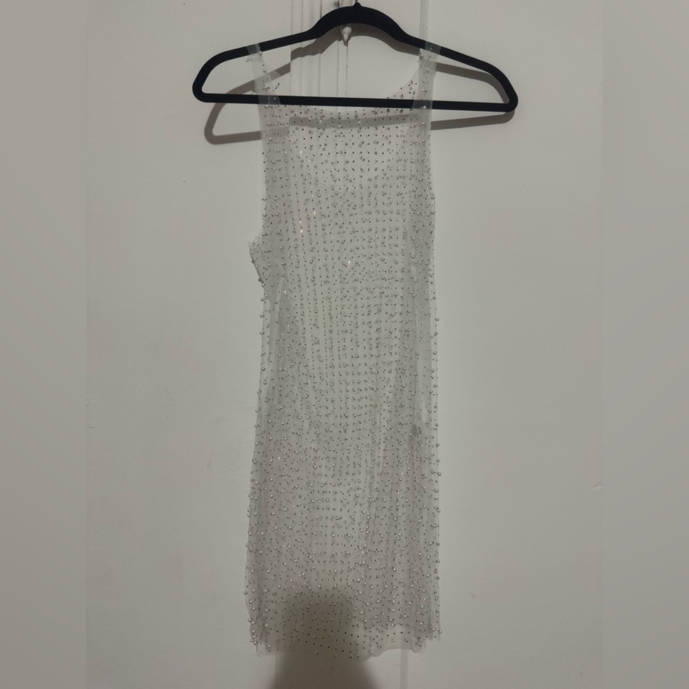 Sheer Pearl and Rhinestone Mini Dress